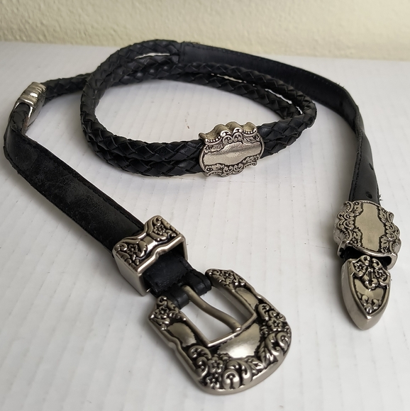 Woolrich Western Concho Black Braided Belt with Silver Buckle Size L - Picture 3 of 14